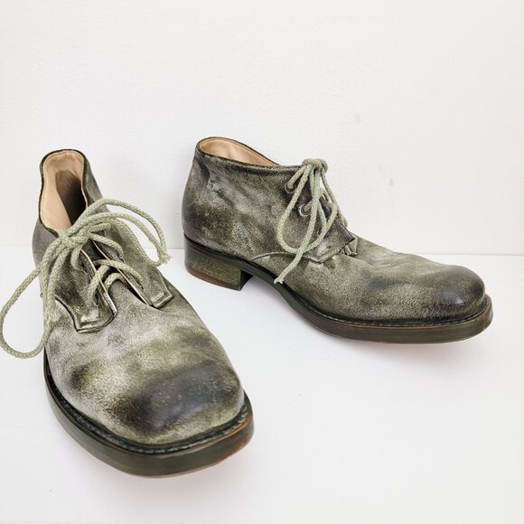 Cherevichkiotvichki Distressed Olive Square Toe Heeled Brogues 37 7 - Picture 1 of 10